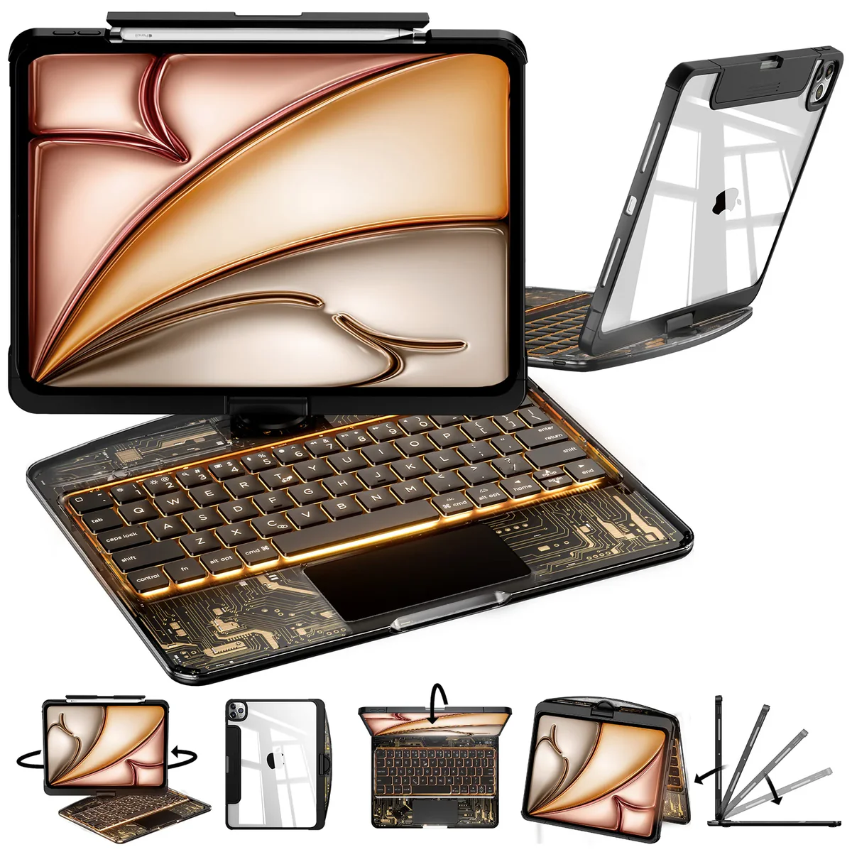 nevcase y2k transparent black 360 rotating ipad keyboard case nevcase y2k transparent black 360 rotating ipad keyboard case
